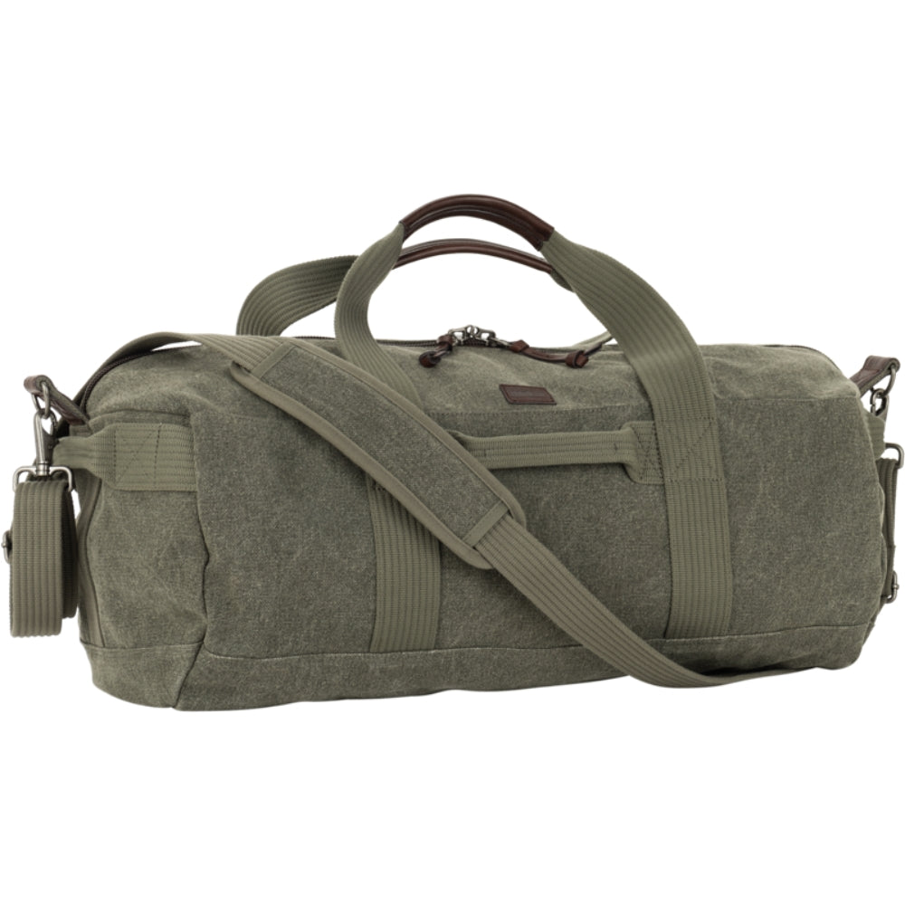 Think Tank Retrospective Duffel used as a video equipment bag with padded compartments and durable black fabric.