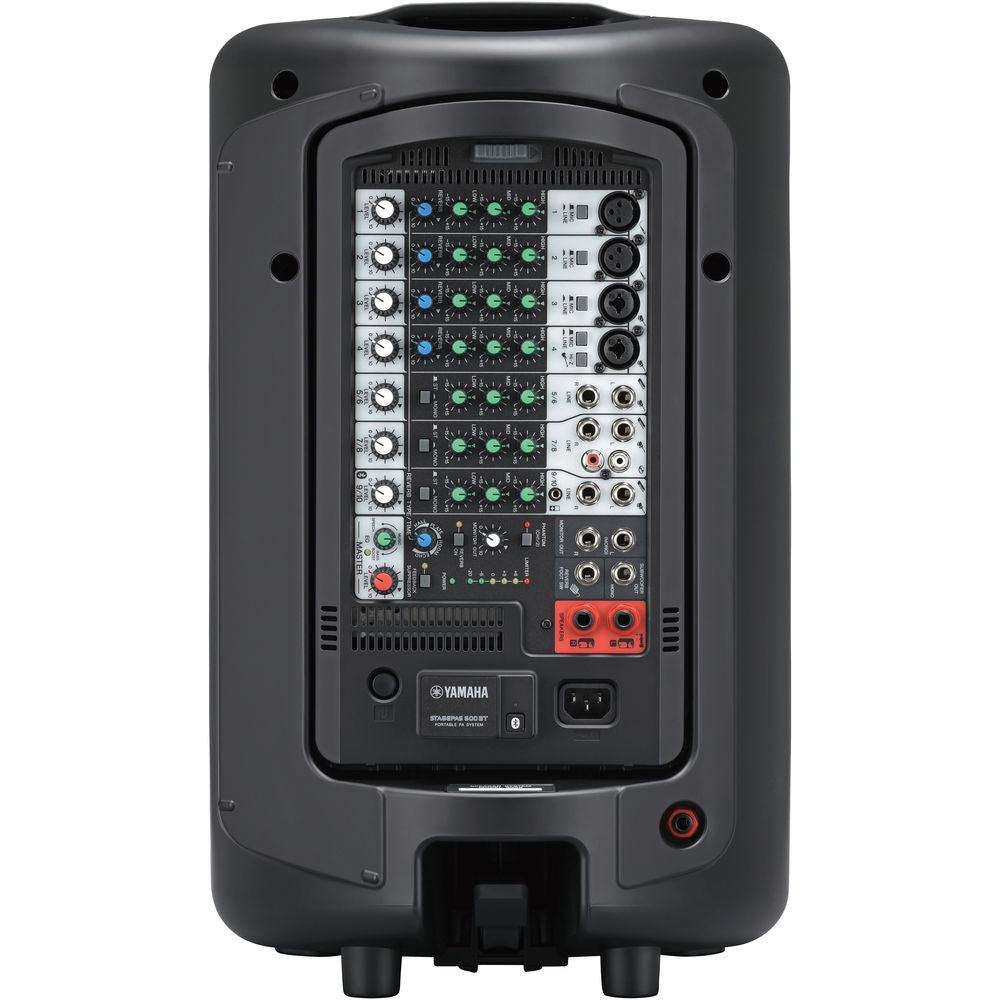 Yamaha Stagepas 600BT portable PA speaker system with dual speakers and control panel, designed for live sound amplification.
