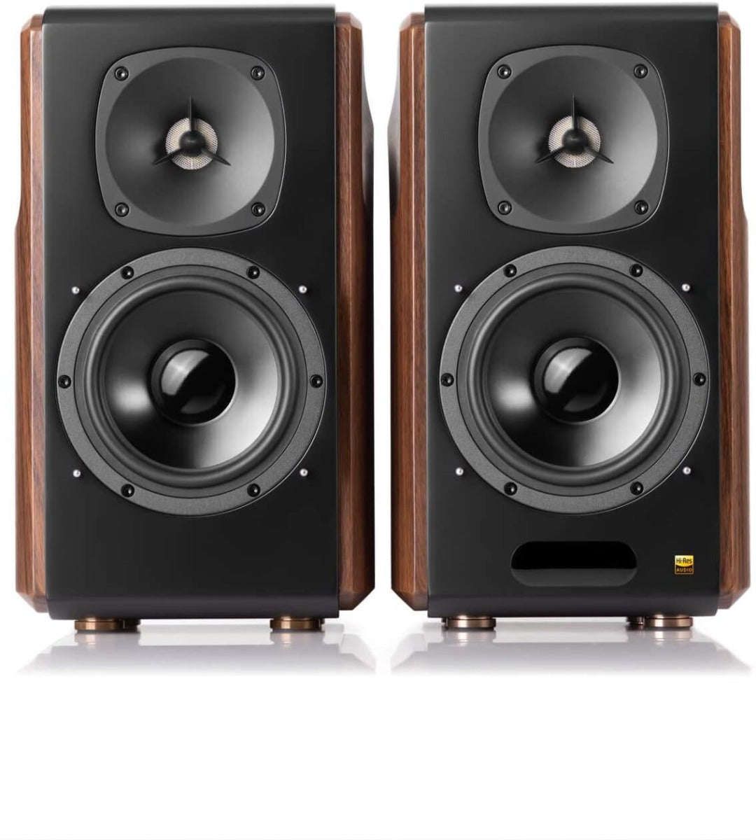 Edifier S2000MKIII desktop speakers with black wood finish and dual drivers, designed for high-quality audio listening.