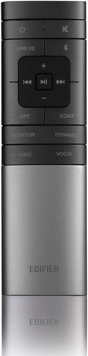 Edifier S2000MKIII desktop speakers with sleek black design and wooden finish, featuring dual drivers and control knobs visible on the front.