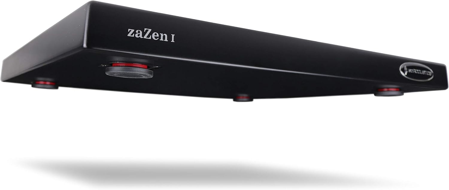 IsoAcoustics zaZen I studio monitor stands with sleek black design, supporting audio speakers for optimal sound clarity.