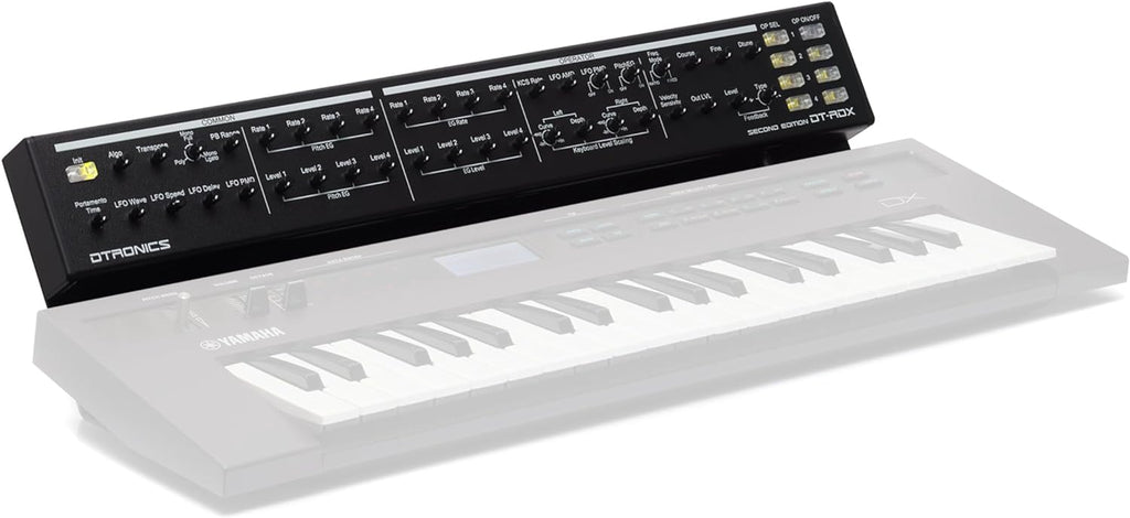 Dtronics DT-RDX-V2 synthesizer with 61 keys, black body, and control knobs, displayed on a white background.