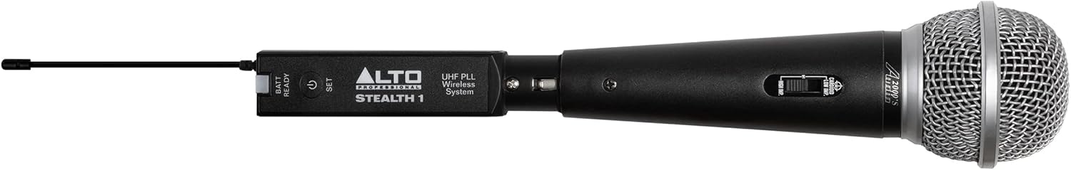 Alto Professional Stealth 1 wireless microphone system with handheld microphone and receiver unit for professional audio use.