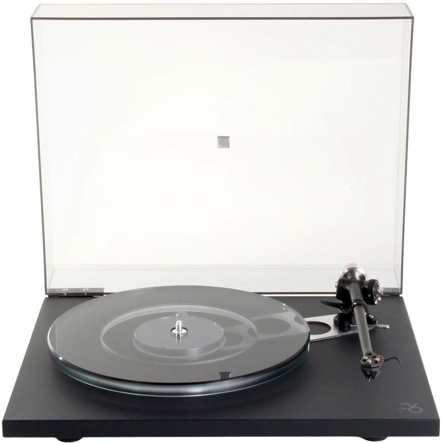 Rega Planar 6 turntable in Polaris Grey with Nd5 cartridge, showcasing its sleek design and tonearm details.