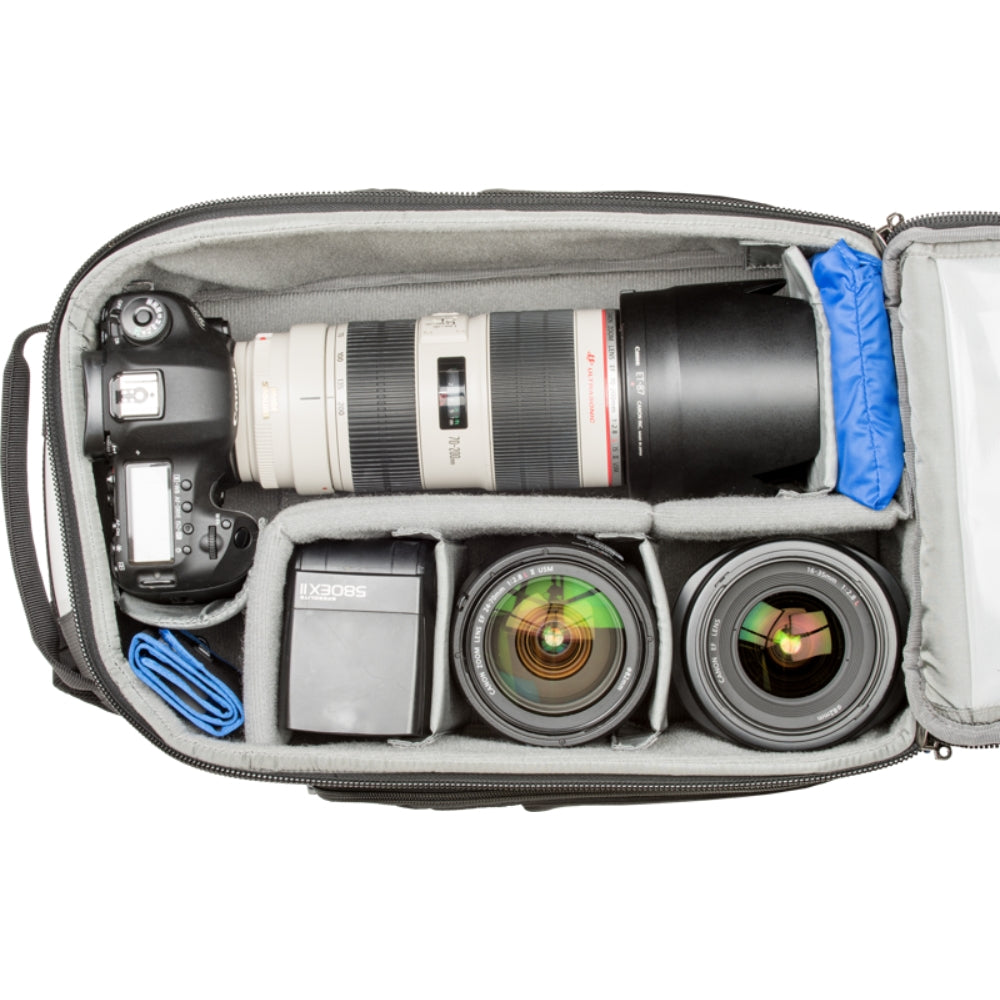 Think Tank StreetWalker V2.0 video equipment bag with multiple compartments and padded straps for professional videographers.
