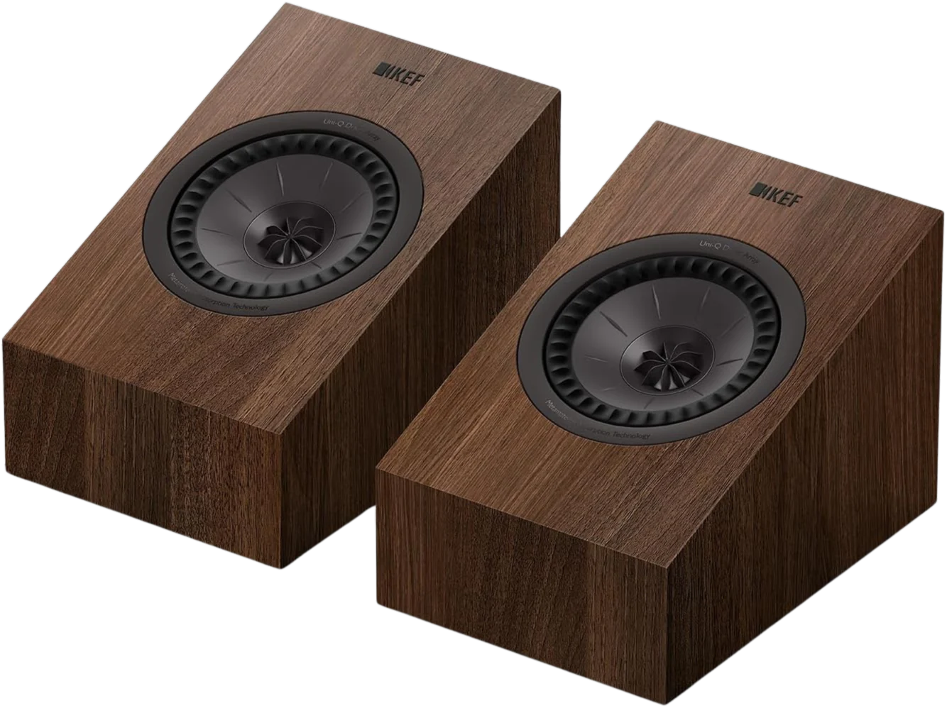 KEF Q8 Meta Dolby Atmos speakers shown with sleek black finish and modern design for immersive audio experience.