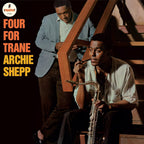 Black vinyl LP of Archie Shepp's Four for Trane jazz album by Verve Records, featuring cover art with black background and vintage design