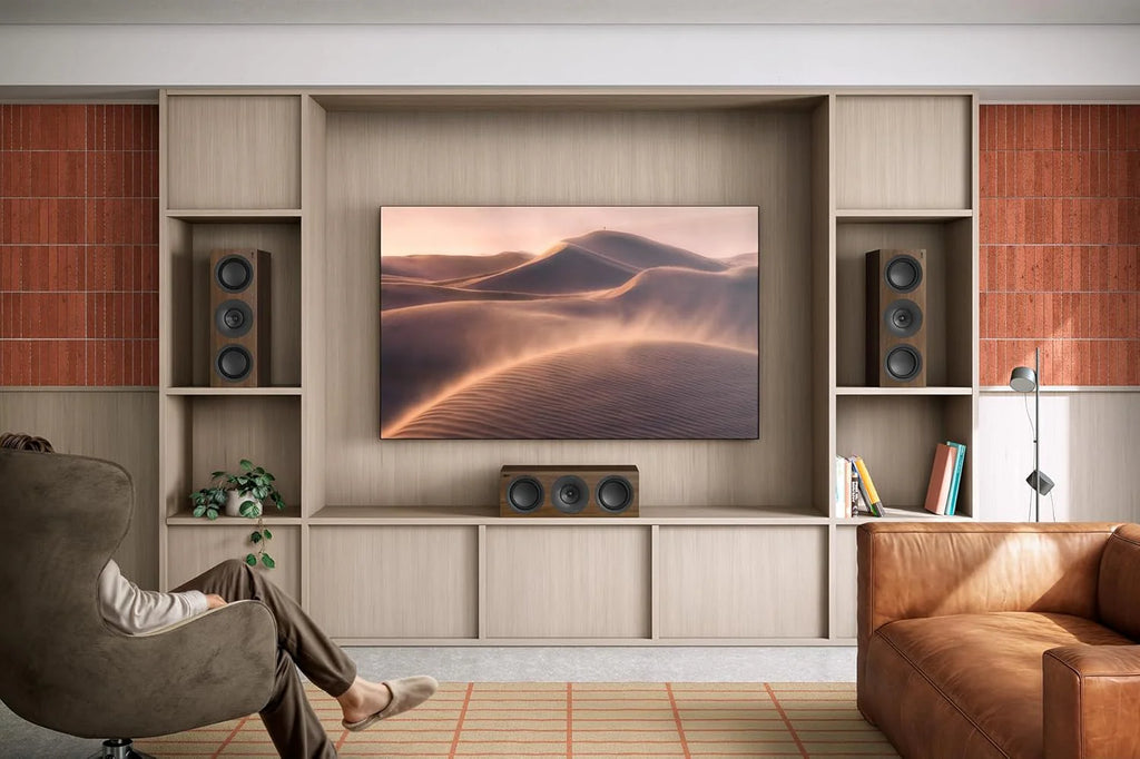 KEF Q6 Meta center speaker with sleek black finish, designed for high-quality home theater sound.