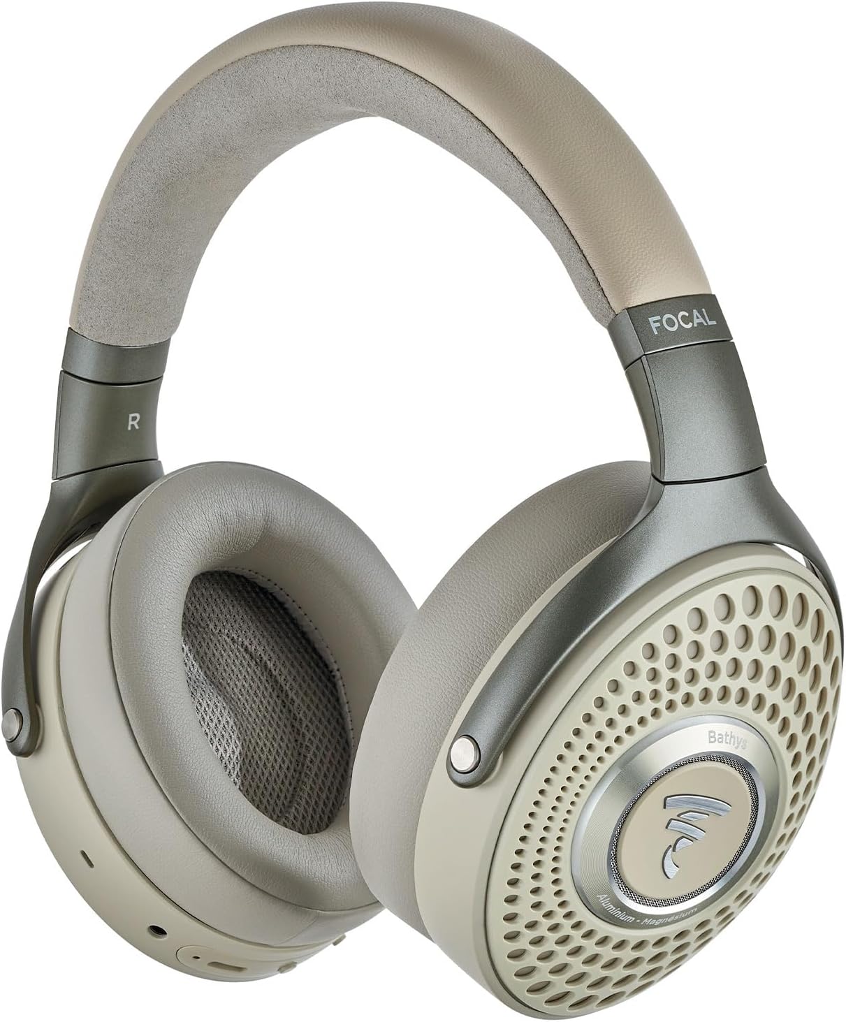 Focal Bathys wireless headphones with over-ear design and black cushioned ear cups, featuring control buttons on the ear cups.