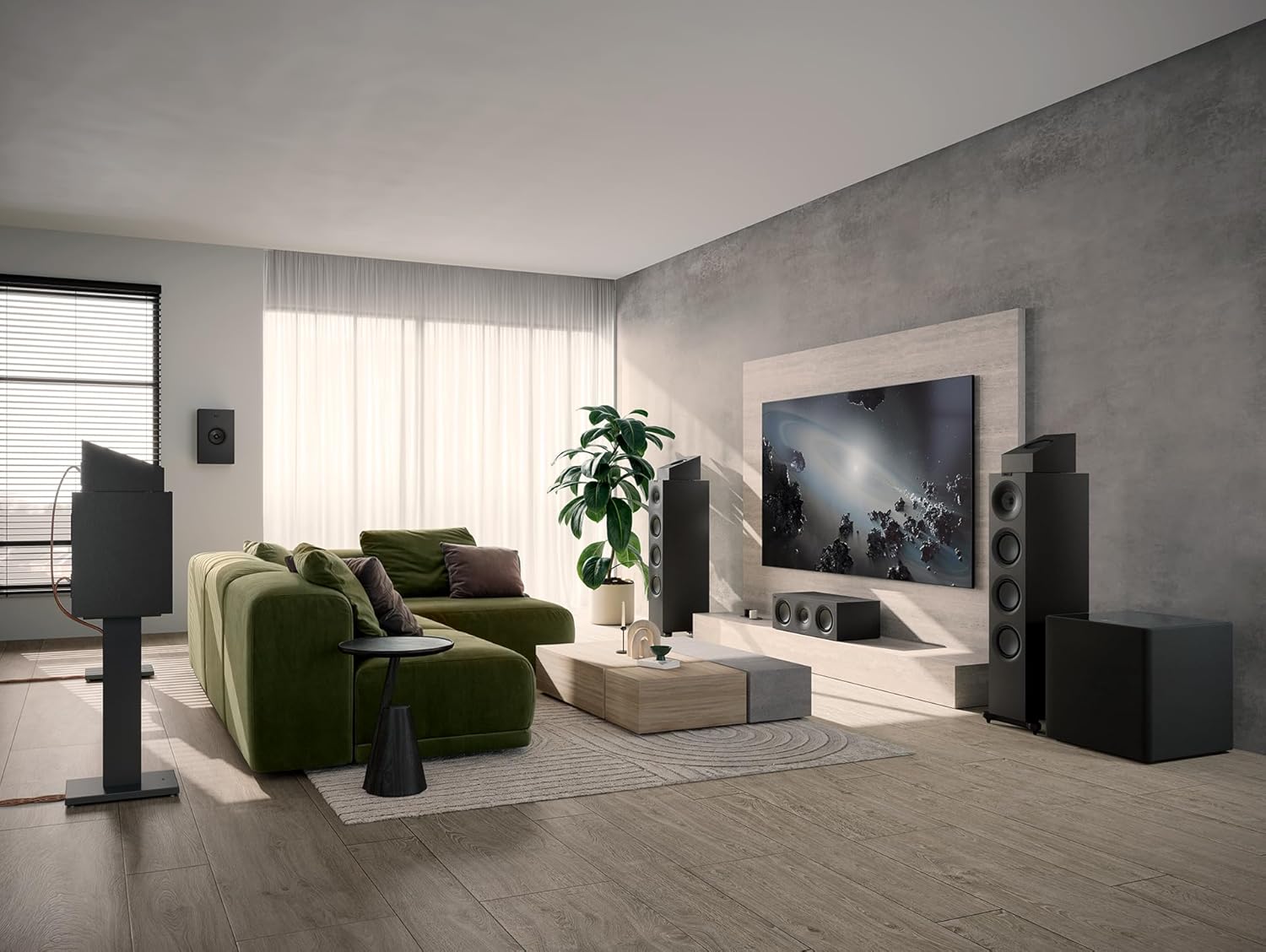 KEF Q6 Meta center speaker with sleek black design, showcasing its front grille and modern build for high-quality home audio.