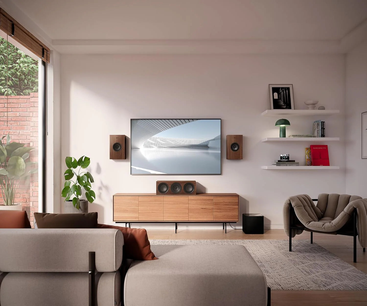 KEF Q6 Meta center speaker with sleek black finish, designed for high-quality home theater audio.