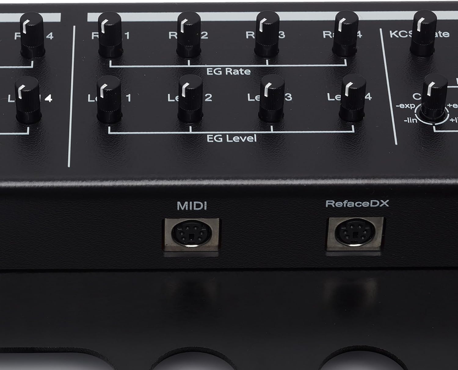 Dtronics DT-RDX-V2 synthesizer featuring a compact keyboard, control knobs, and colorful LED display for music production.