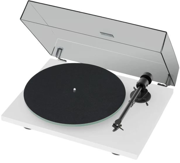 Pro-Ject T1 EVO turntable with sleek design, tonearm and platter, showcasing a modern high-quality record player.