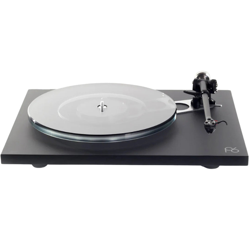 Rega Planar 6 turntable in Polaris Grey with Nd5 cartridge, showcasing its sleek design and tonearm details.
