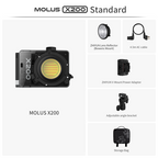 Zhiyun Molus LED X200 bi-color COB light showing adjustable brightness and color temperature controls.