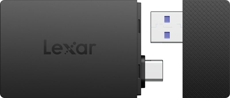 Lexar microSD and SD card reader with USB-A and USB-C connectors for quick data transfer and easy card access.
