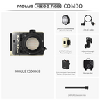 Zhiyun Molus LED X200 RGB Cob Light Combo showing adjustable color spectrum and bright LED panel for professional lighting.