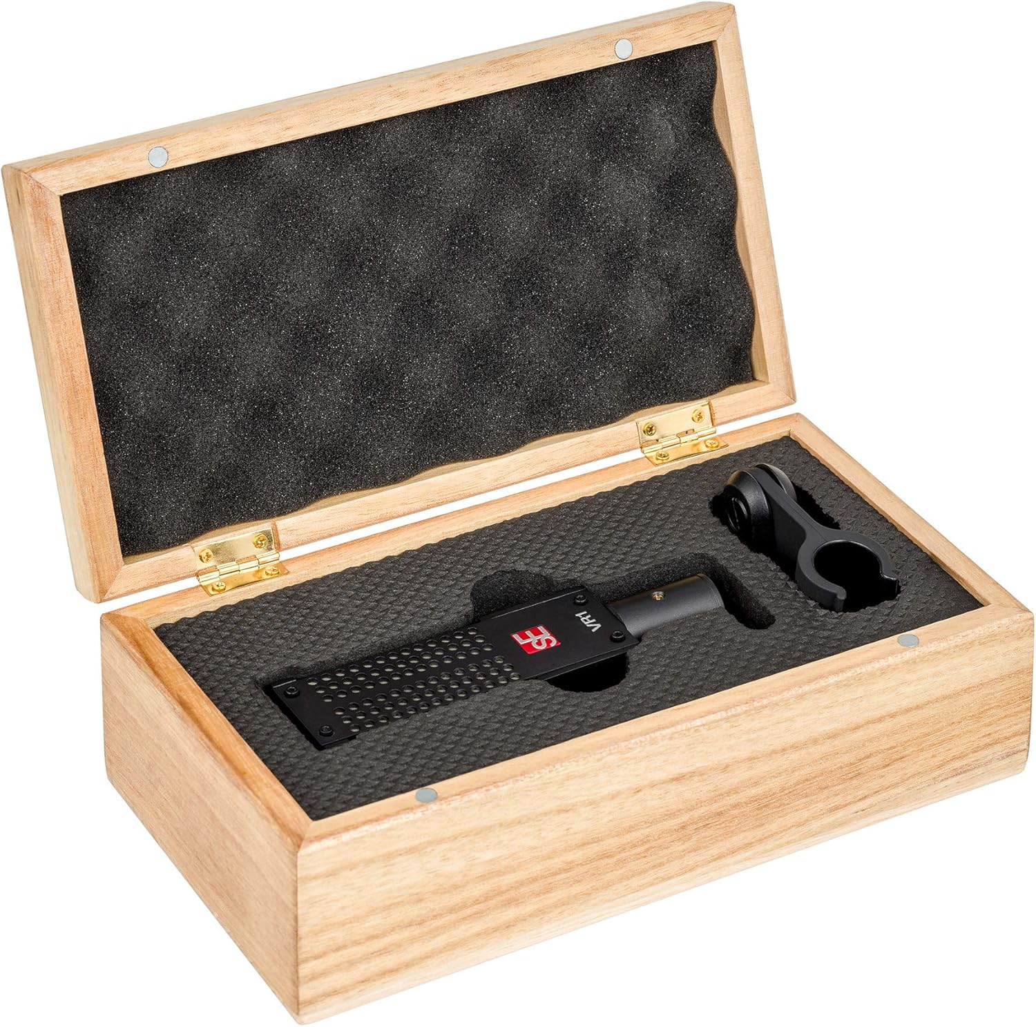 SE Electronics VR1 dynamic microphone shown with its sturdy metal body and classic black finish for studio and live sound use.