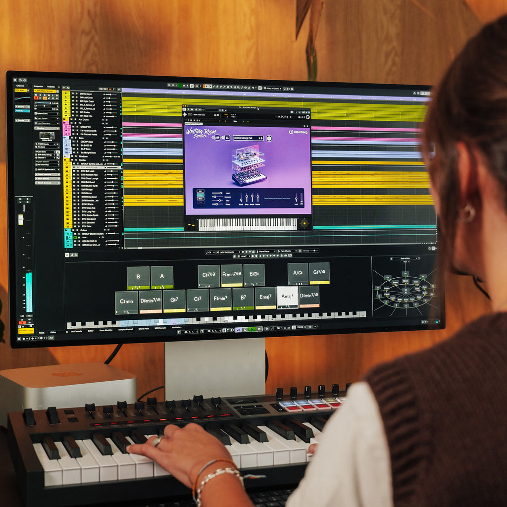 Steinberg Cubase Elements 15 DAW software box with interface and software cover art, designed for music production and audio editing.