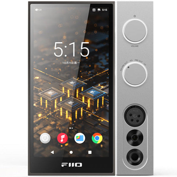 FiiO R9 music streamer device with sleek black design and various input ports, used for high-quality audio streaming.