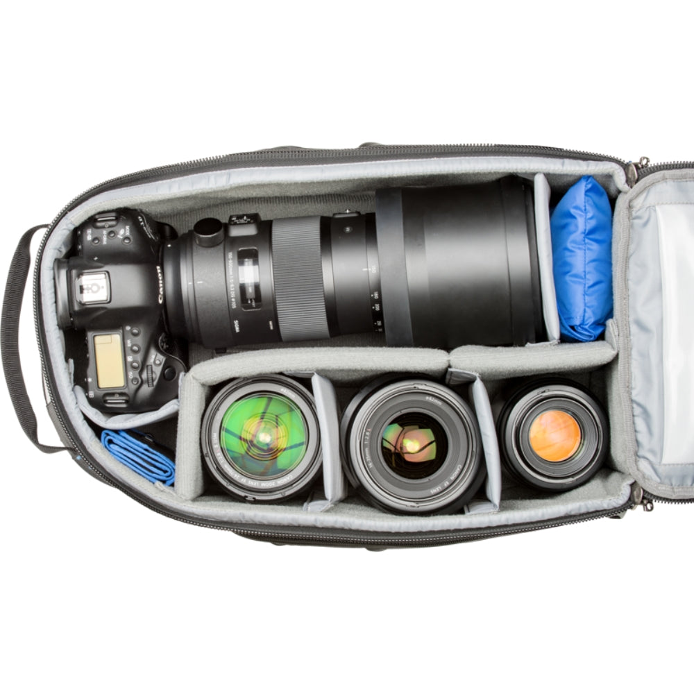 Think Tank StreetWalker Pro V2.0 video equipment bag with padded compartments and adjustable straps, designed for professional gear storage.