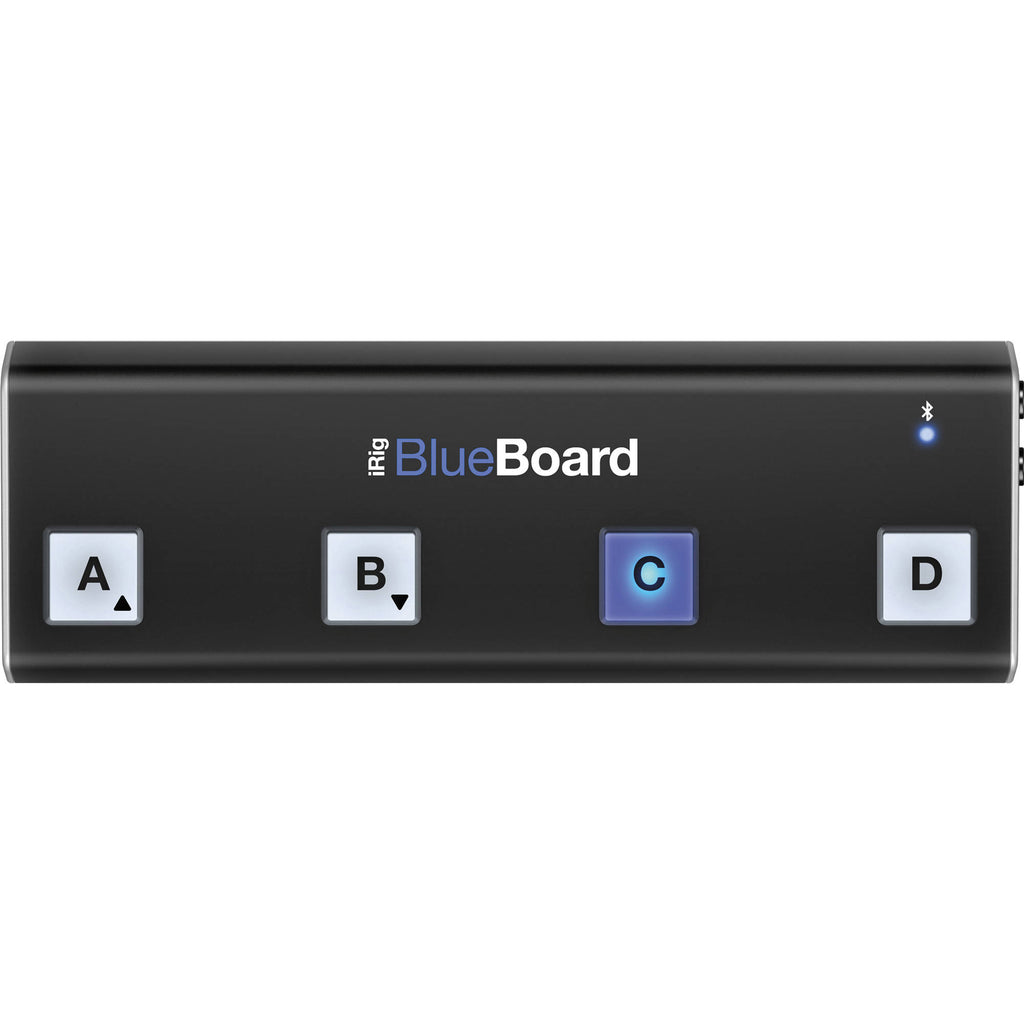 IK Multimedia iRig Blueboard MIDI footswitch pedal with four programmable footswitches for guitar and music control.