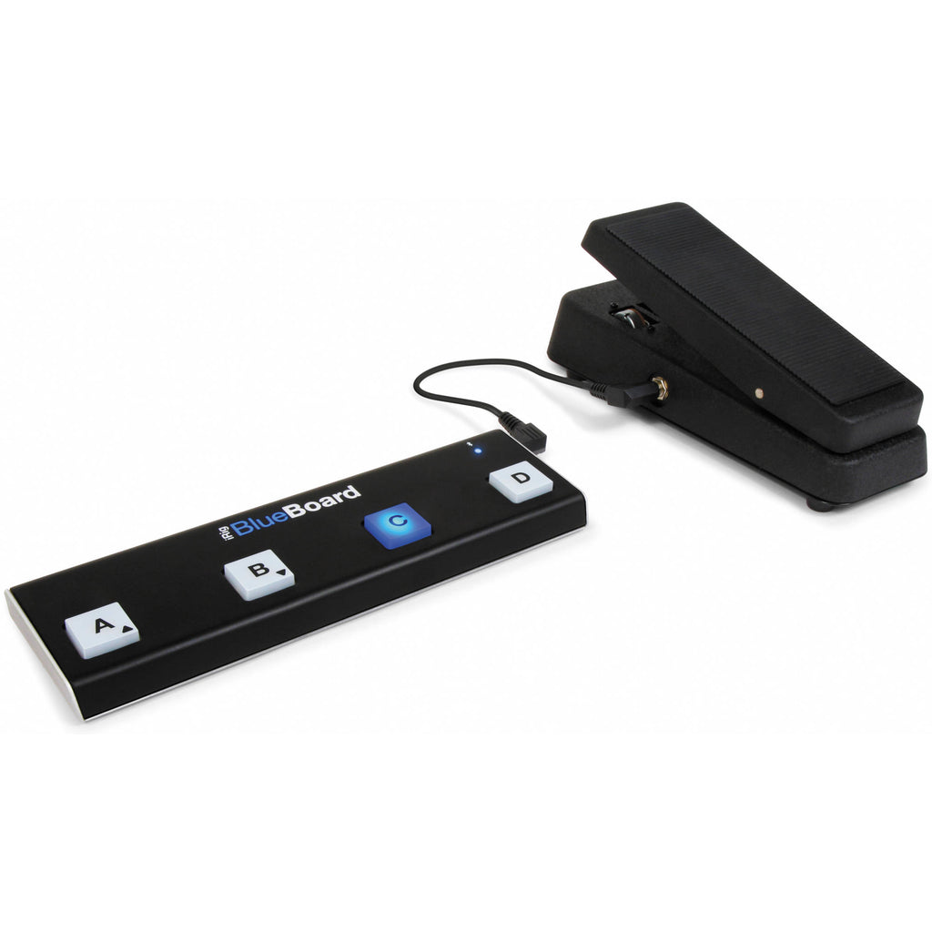 IK Multimedia iRig Blueboard MIDI footswitch with four programmable pedals and compact design for guitar and music control.