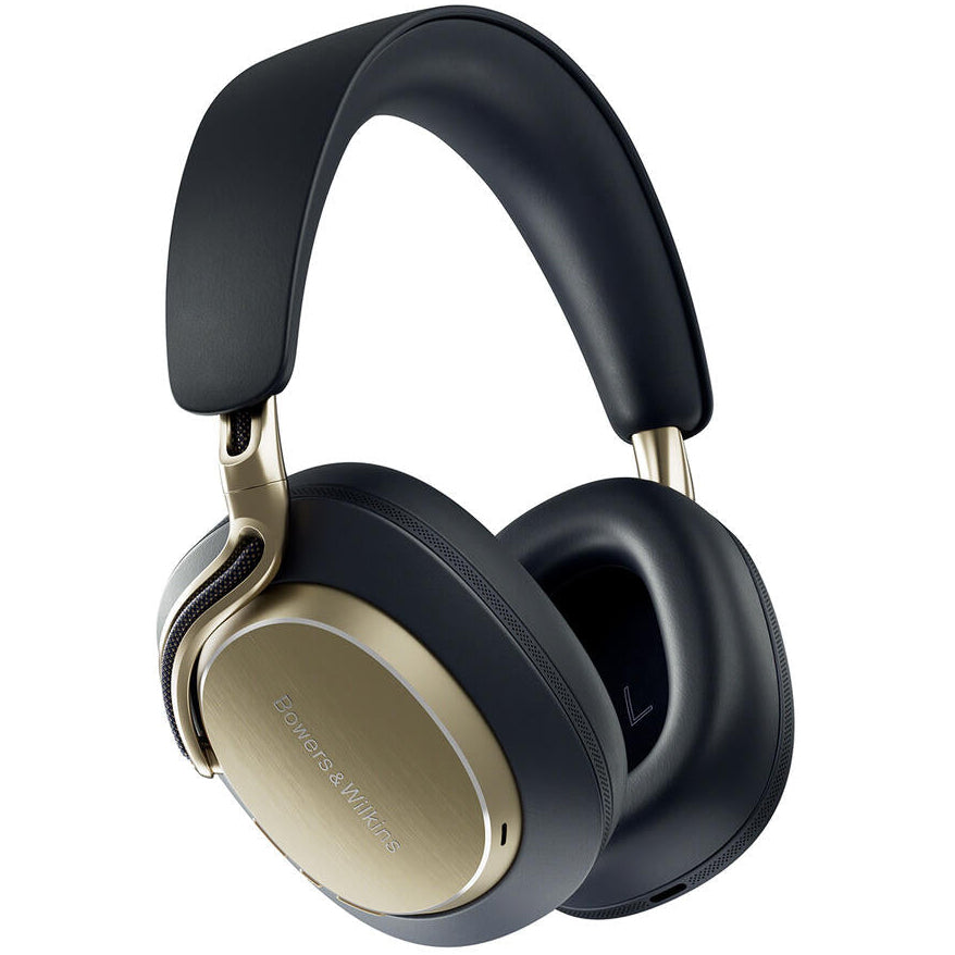 Bowers & Wilkins Px8 S2 wireless headphones with sleek black ear cups and headband, showing a close-up side view.