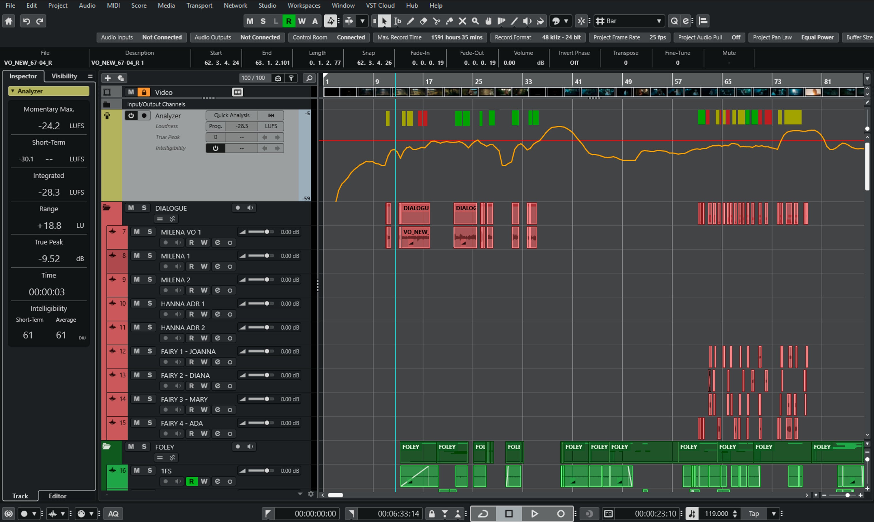 Steinberg Nuendo 15 DAW software interface on a computer screen, showcasing audio editing and mixing features.