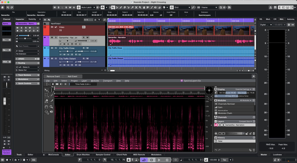 Steinberg Nuendo 15 DAW software interface on a computer screen showcasing music production tools and editing features.