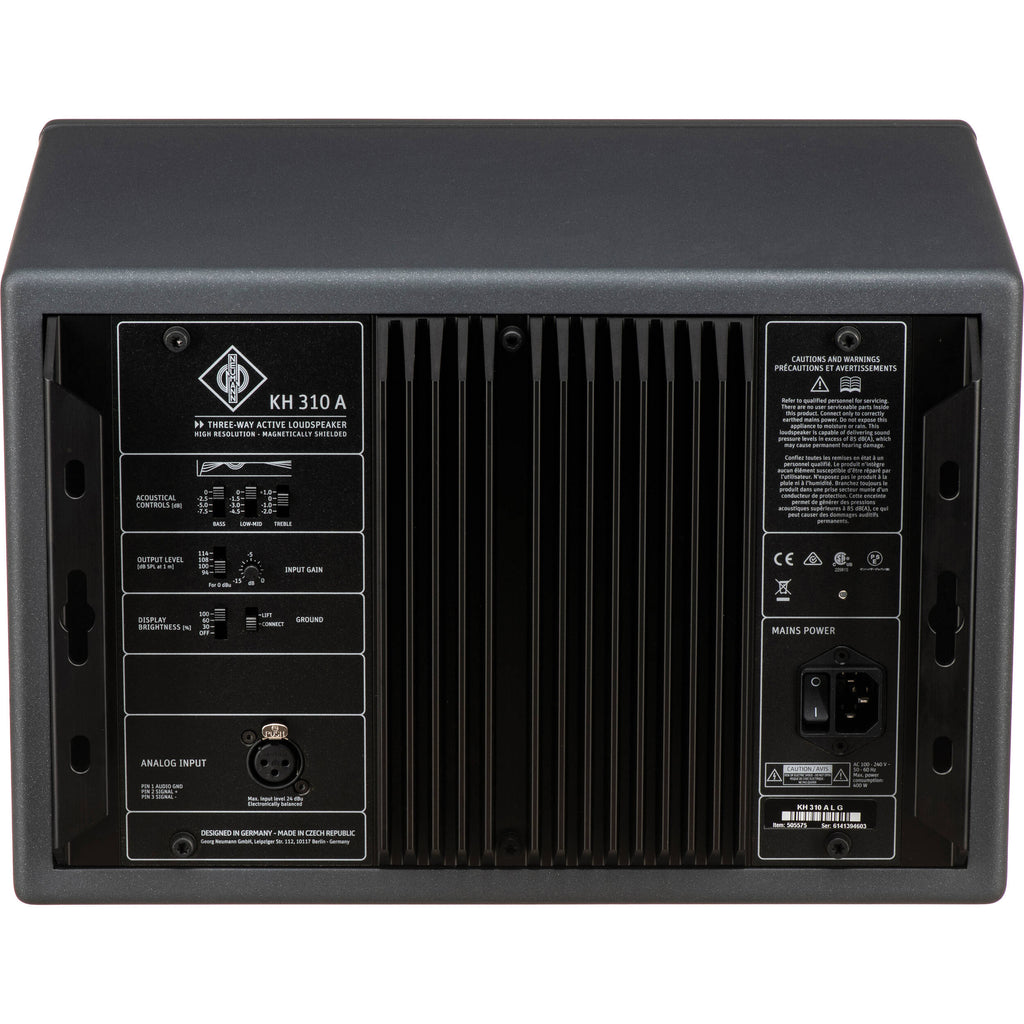 Neumann KH 310 A L G mid-field monitor speaker shown from the left side, designed for professional audio and studio use.
