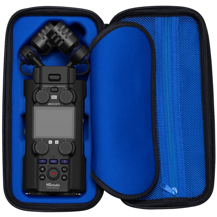 Zoom APH-5s digital recorder in protective case, compact portable device for high-quality audio recording.