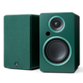 Argon Audio Fenris A4 active bookshelf speakers in Pine Green finish, front view with drivers.