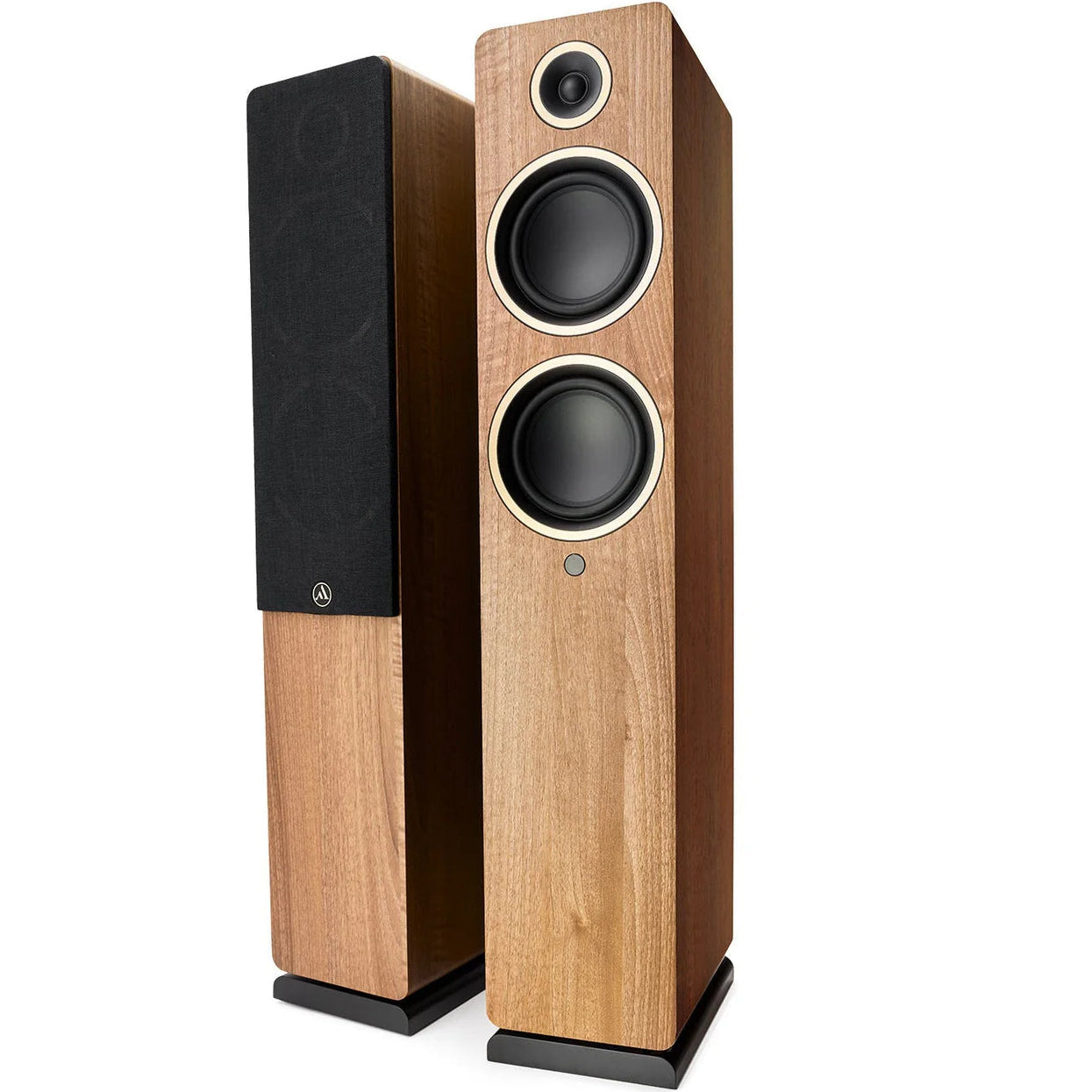Argon Audio Fenris A55 floorstanding speakers with black wood finish and sleek design, showcasing their modern, high-quality build.
