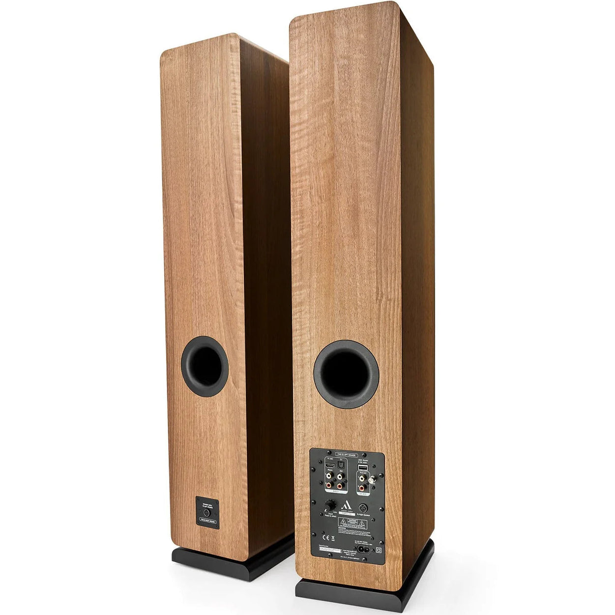 Argon Audio Fenris A55 floorstanding speakers with sleek black finish and modern design, showing the front grille and speaker drivers.