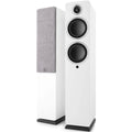 Argon Audio Fenris A55 floorstanding speakers with white finish, showcasing sleek design and multiple driver speakers.