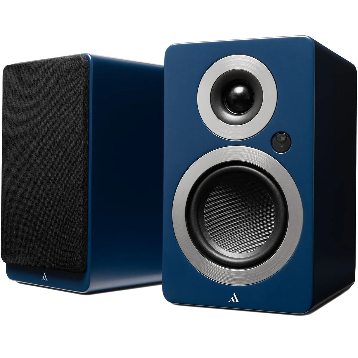 Argon Audio Forte A4 WiFi active bookshelf speakers with black wood finish, featuring sleek design and built-in WiFi connectivity.