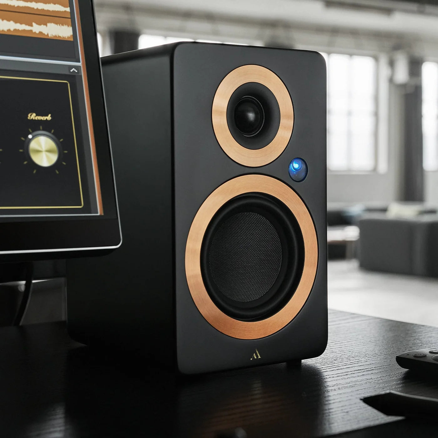 Argon Audio Forte A5 WiFi active bookshelf speakers with black wood finish, showcasing their sleek, modern design and front speaker grilles.