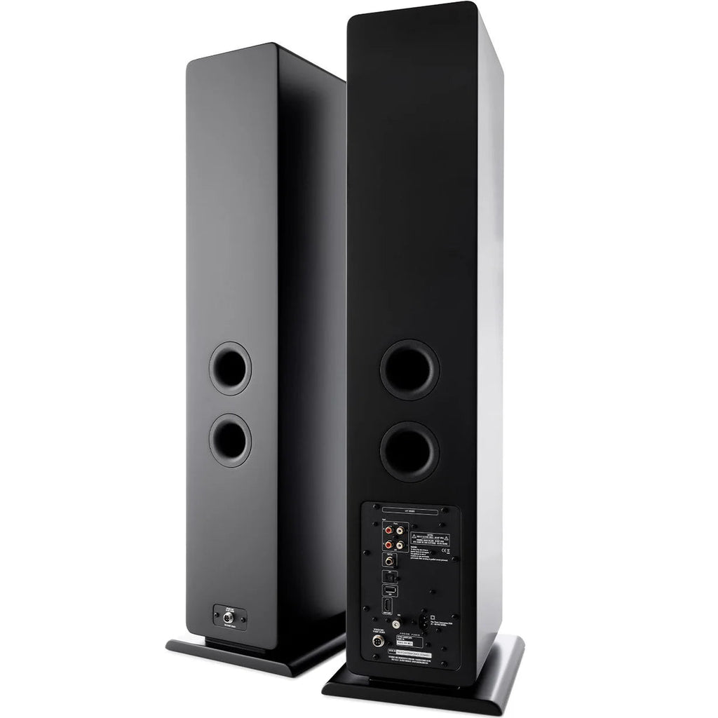 Argon Audio Forte A55 WiFi floorstanding speakers in black with sleek design and dual speaker drivers.