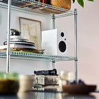Argon Audio Forte A4 WiFi active bookshelf speakers in white with sleek design and control knobs visible on the front panel.