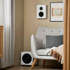 Argon Audio Malmö Sub 8 subwoofer with white finish, featuring a compact design and front-firing speaker cone.