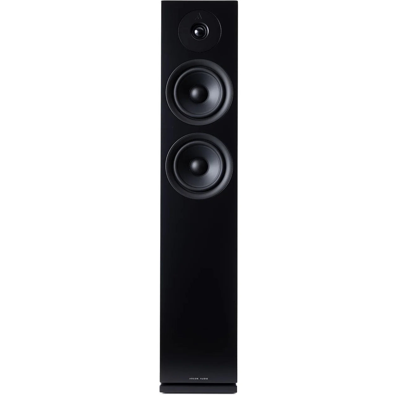 Argon Audio Forus 55 passive floorstanding speakers with sleek black wood finish and modern design.