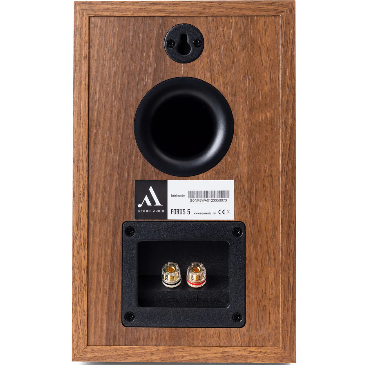 Argon Audio Forus 5 passive bookshelf speakers with wood finish and compact design, ideal for home audio setups.