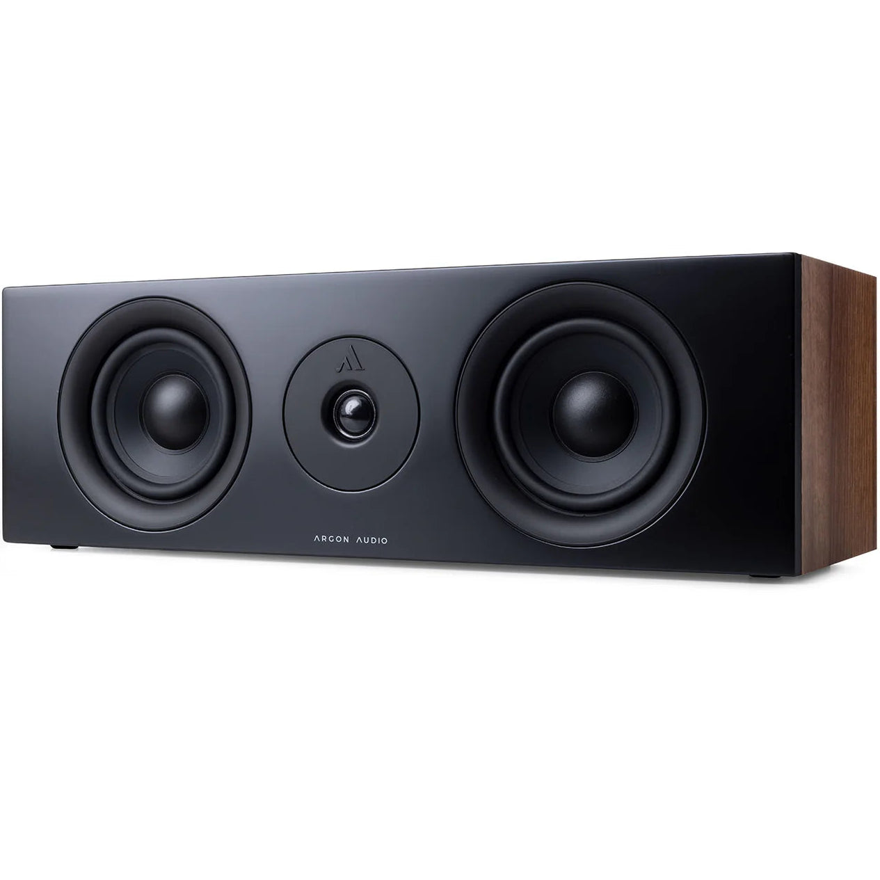 Argon Audio Forus Center speaker with sleek black design, showcasing the compact, modern center channel speaker for home audio systems.