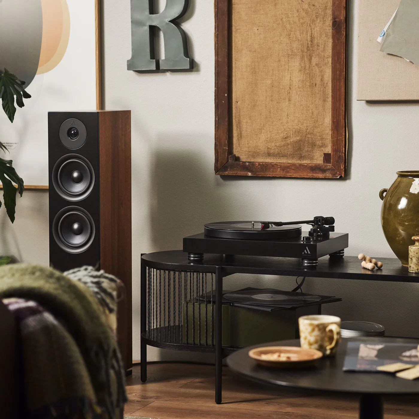 Black Argon Audio Forus 55 passive floorstanding speakers with sleek design and multiple drivers for high-quality sound.