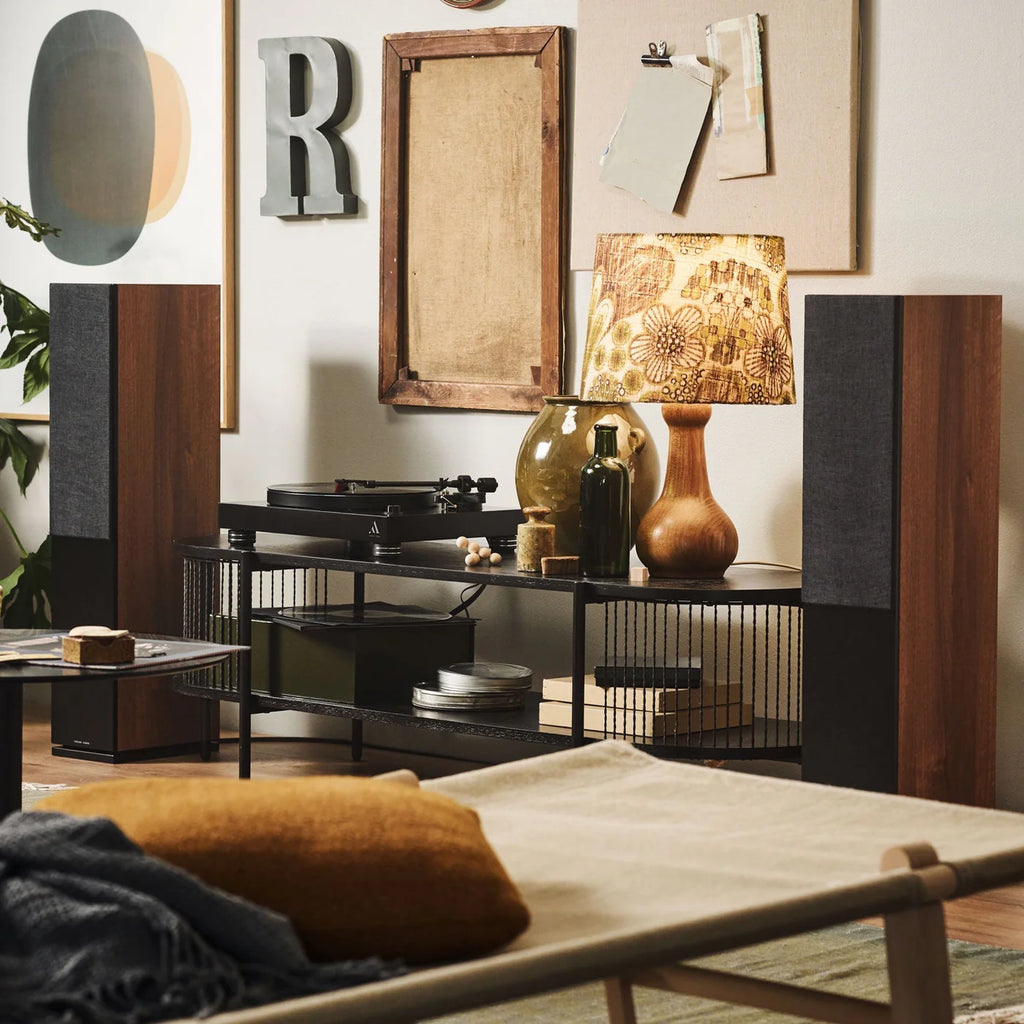 Argon Audio Forus 55 passive floorstanding speakers with sleek black finish and modern design.