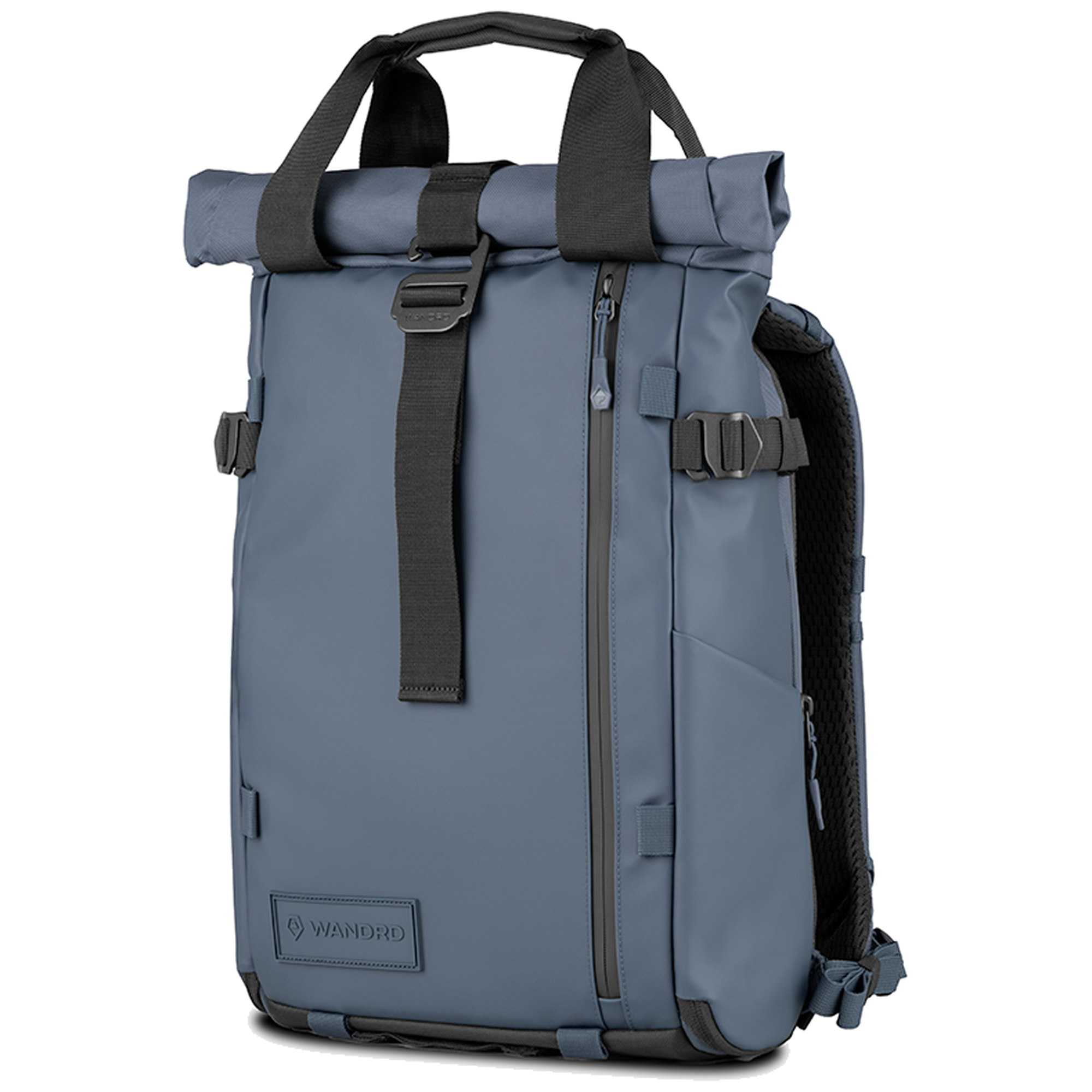 Aegean blue Wandrd Prvke 15L camera and video equipment bag with angled view showing multiple compartments and durable design.