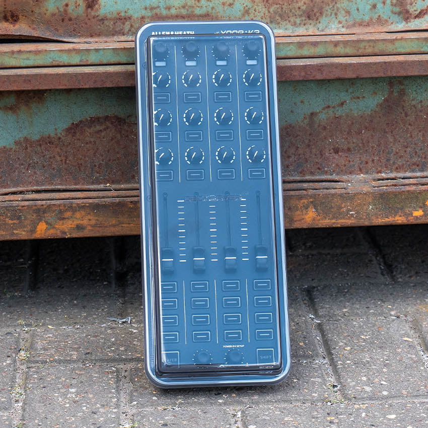 Decksaver Allen & Heath Xone:K3 DJ cover showing a clear protective plastic cover over the mixer for safe storage.
