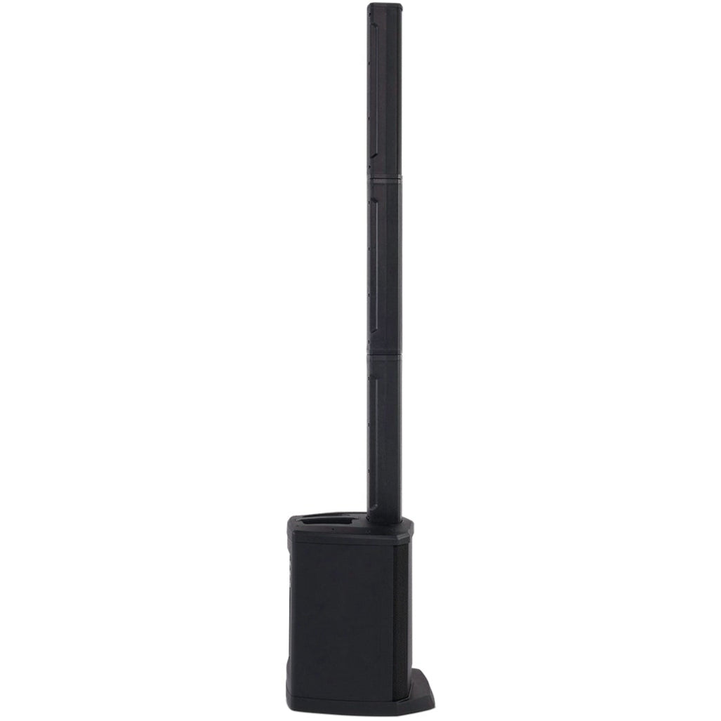 Left view of Alto Professional TS108C active column speaker showing its sleek black design and control panel.