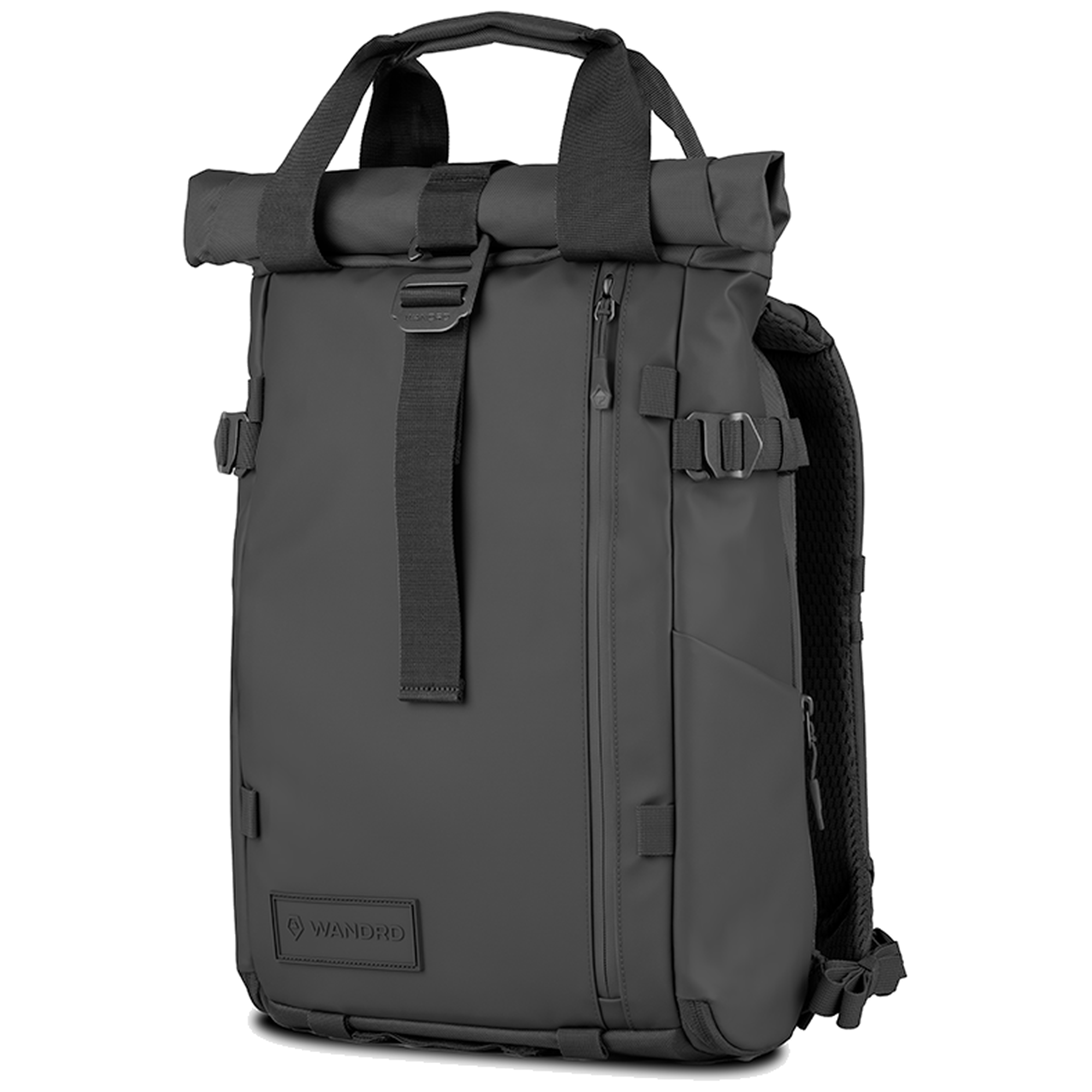 Wandrd Prvke 15L photo bundle video equipment bag in black, angled view showing durable design and adjustable straps.